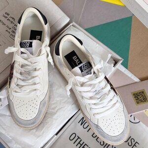 Golden Goose Men's white leopard print star dirty shoes
